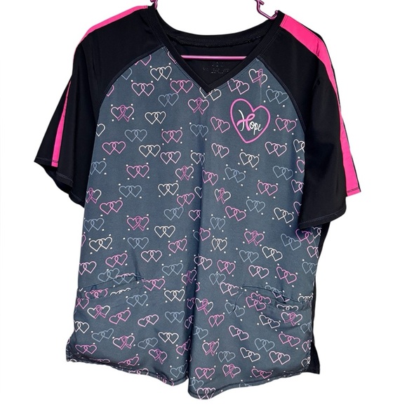 Cherokee Infinity Women's Heart Pattern Scrub Top - Black and Pink X-Large - Picture 3 of 5